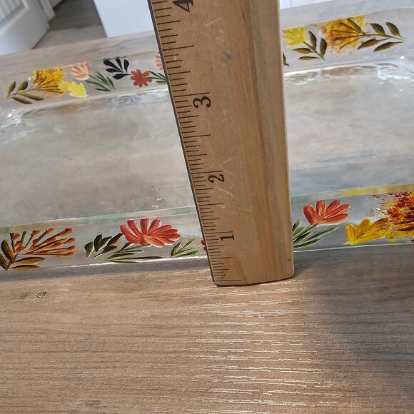 Vintage Hand Painted Glass Tray Floral Rectangle  Retro Cottage Trinket Holder - Picture 15 of 15